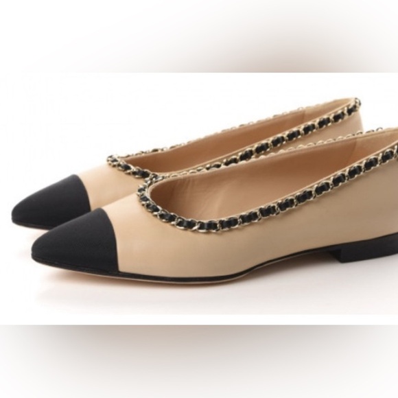 Chanel Lambskin Grosgrain Chain Cap Toe Flats 37 - Picture 3 of 12
